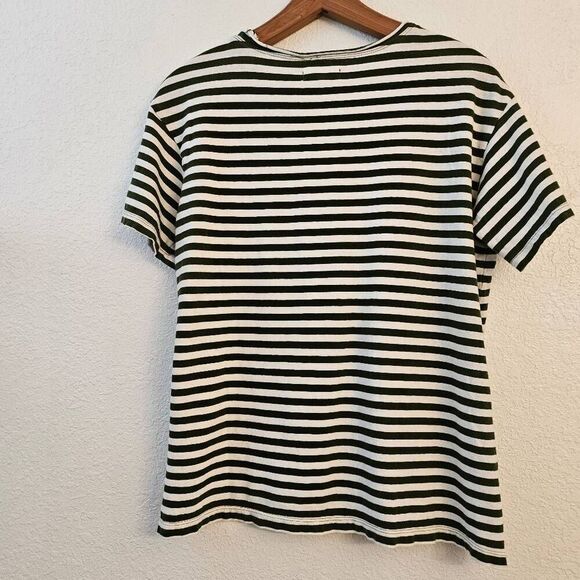Madewell Green & white Striped Tshirt w/ pocket: Coastal Casual Weekend Comfy - Picture 3 of 5